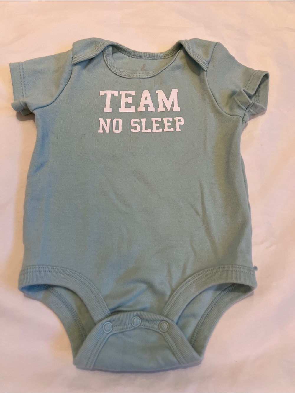 “Bundle 10/$13” Lullaby Lane 3-6M  'Team No Sleep' Light Sage baby bodysuit